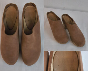 Bryr Clogs Women's 38 (US 7) Slip On Brown Leather Handmade Wooden Soles #W5601